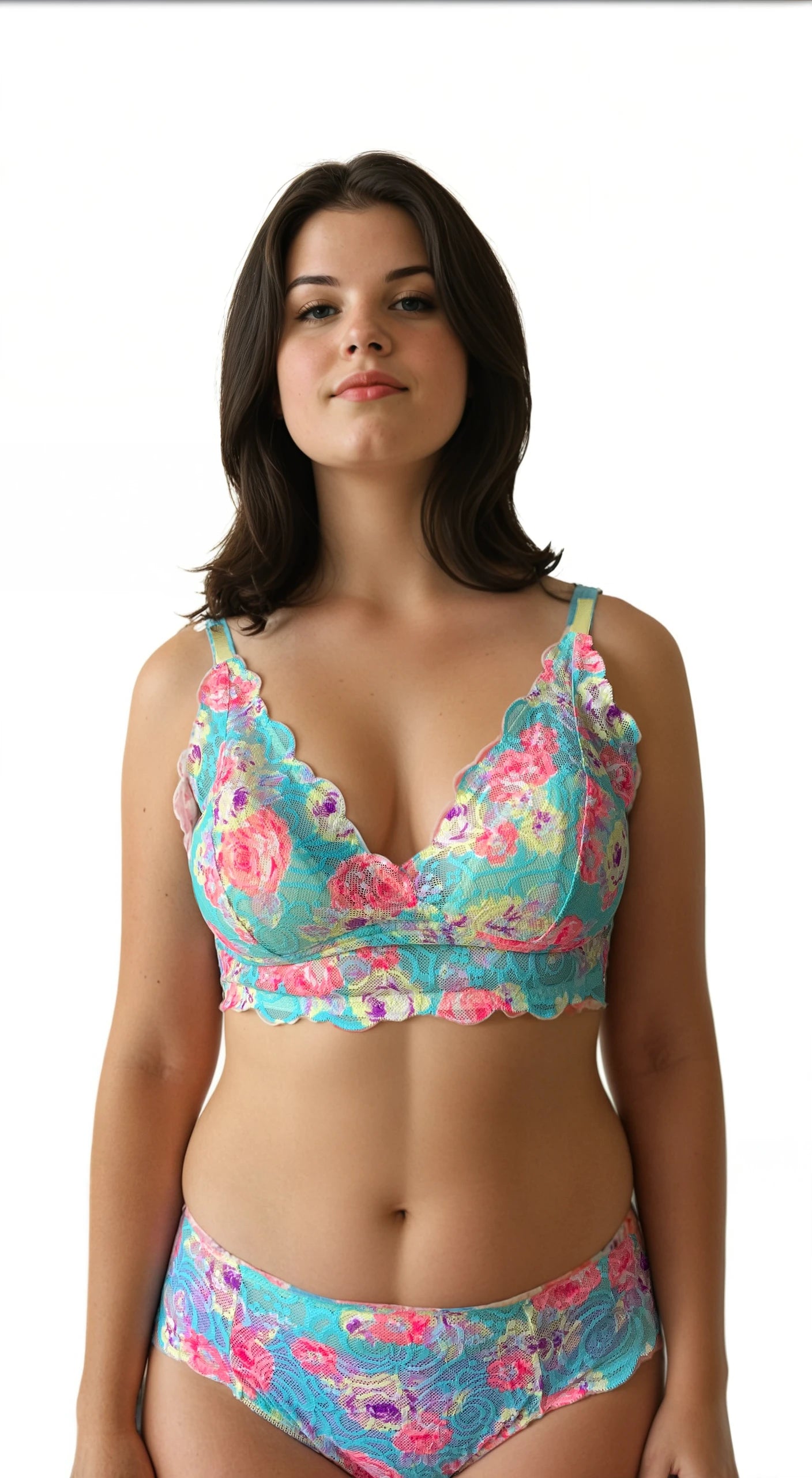 Matching floral lace lingerie set with bralette and brief, handmade in Europe from premium European lace.The Impressive Factor.