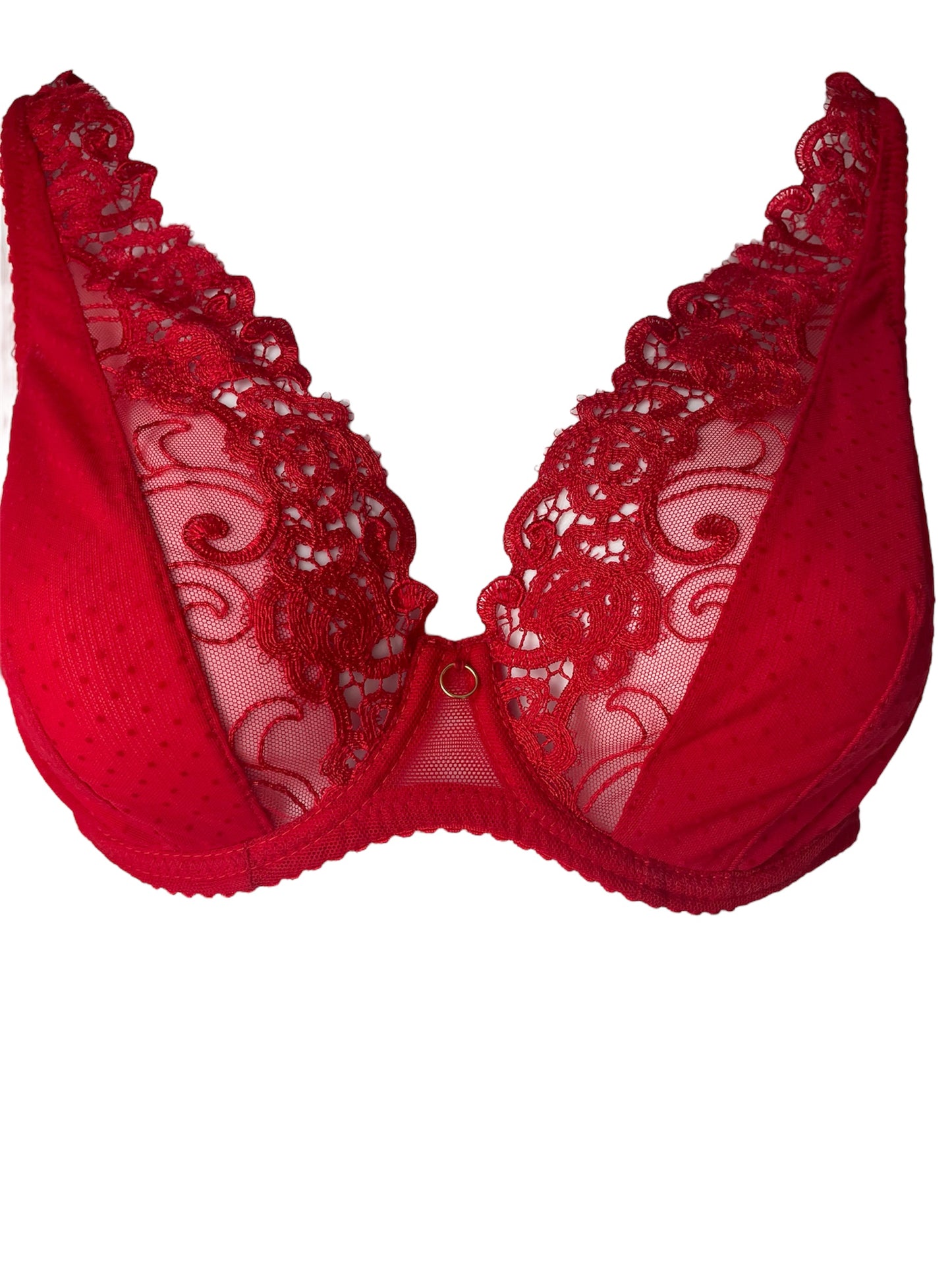 Handmade,red triangle underwire bralette with lace detailing. The Impressive Factor.