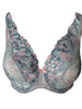 Handmade floral lace bra in pastel pink and blue embroidery with sheer cups, underwire support, and romantic European design, displayed on a light background.

The Impressive Factor.